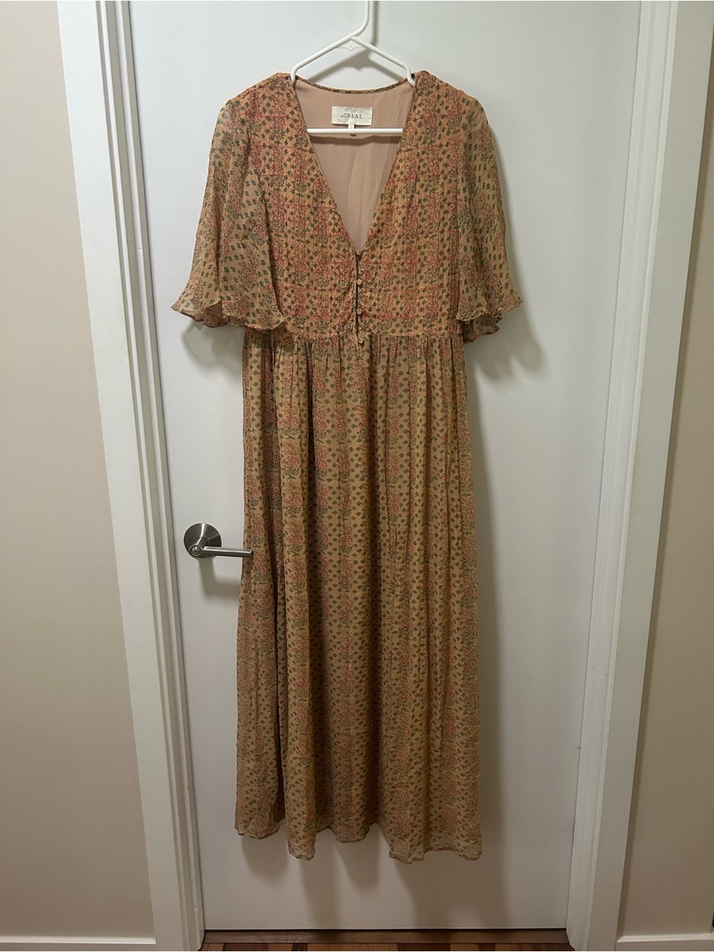 The Great. Manor 100% Silk Peach Floral Gown Size 1 Small